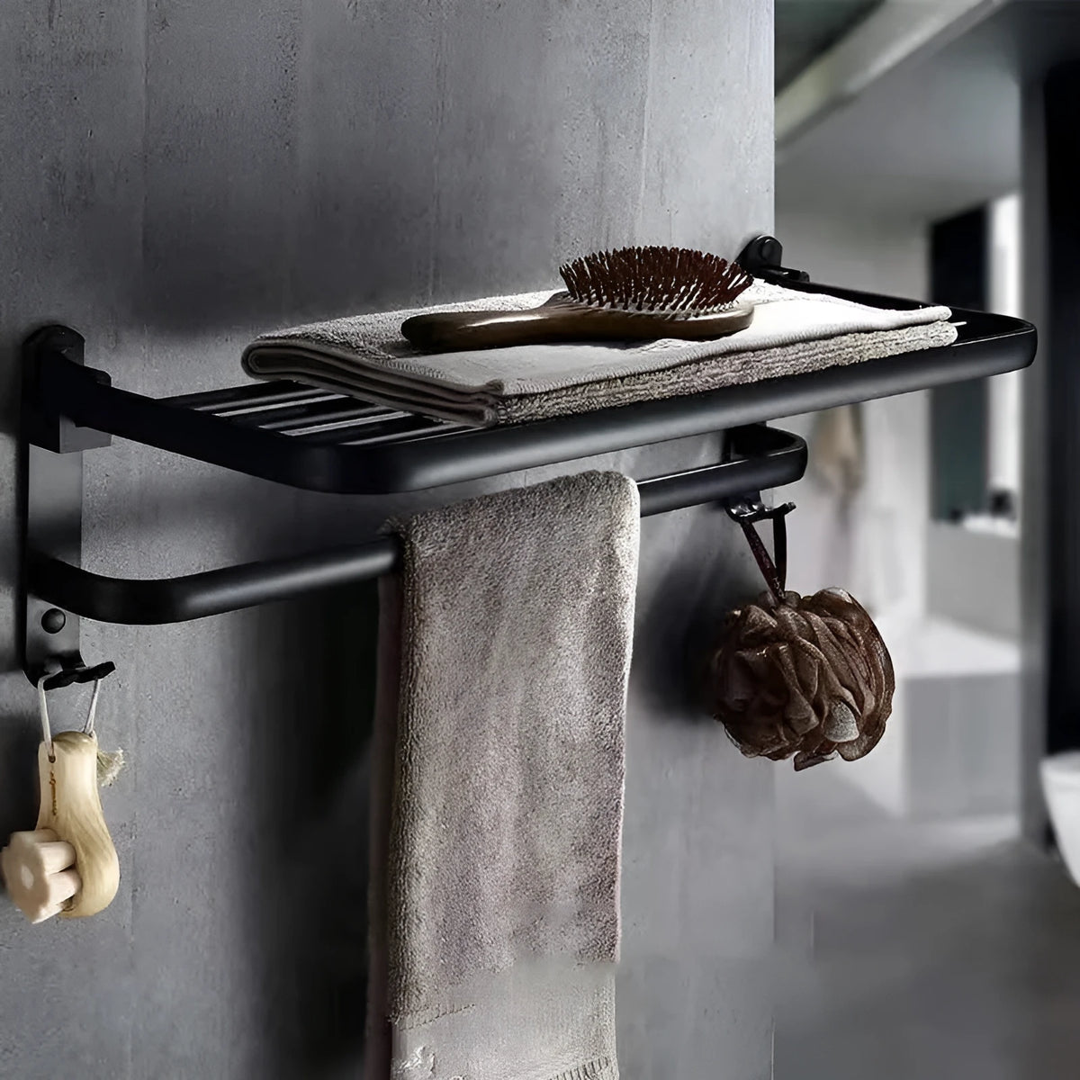 Aluminium folding bathroom shelf with perforated design in light luxury style