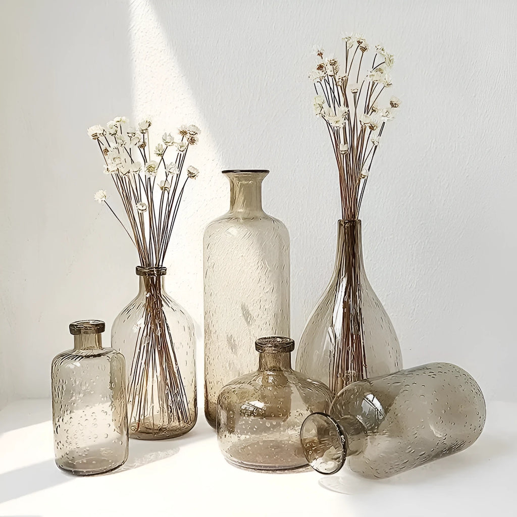 Grey geometric bubble glass vase with textured stained glass surface