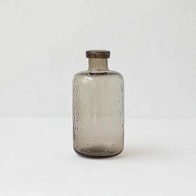 Grey geometric bubble glass vase with textured stained glass surface