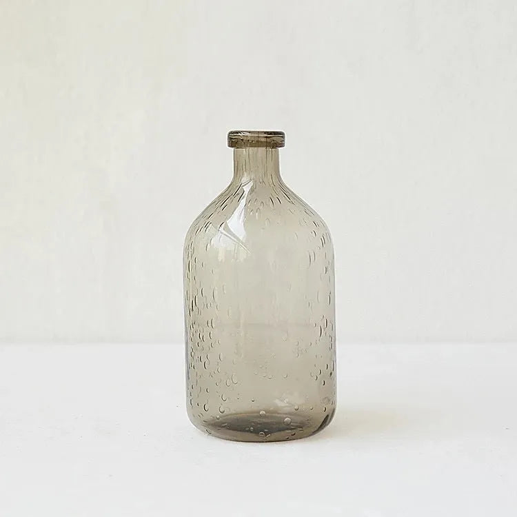 Grey geometric bubble glass vase with textured stained glass surface