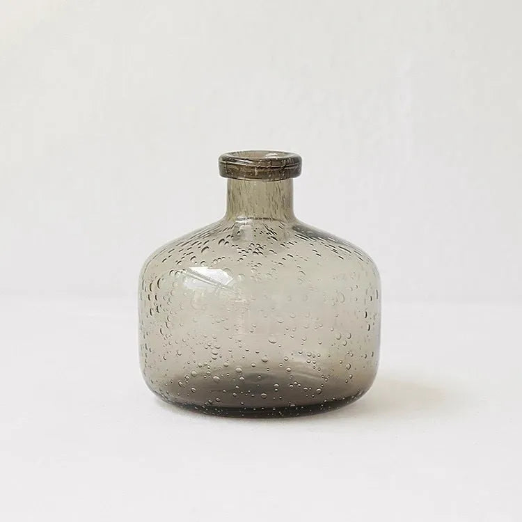 Grey geometric bubble glass vase with textured stained glass surface