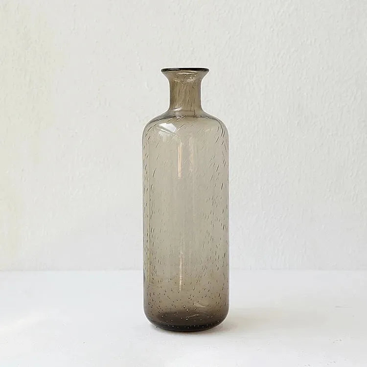 Grey geometric bubble glass vase with textured stained glass surface