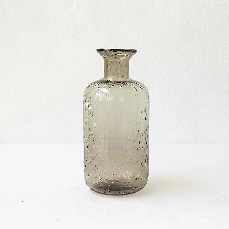 Grey geometric bubble glass vase with textured stained glass surface
