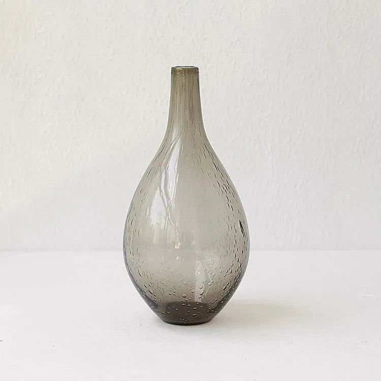 Grey geometric bubble glass vase with textured stained glass surface
