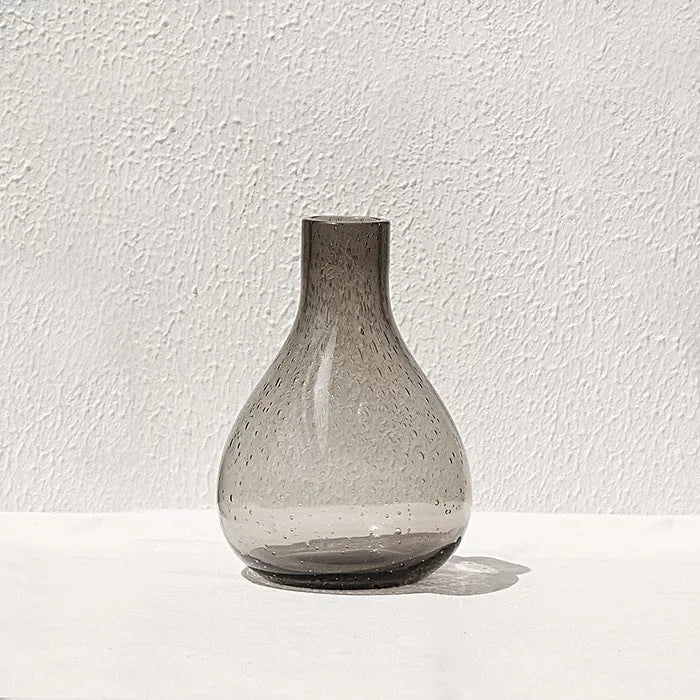 Grey geometric bubble glass vase with textured stained glass surface