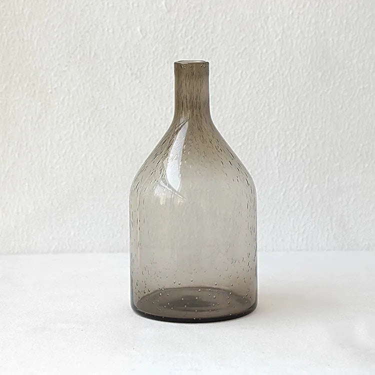 Grey geometric bubble glass vase with textured stained glass surface