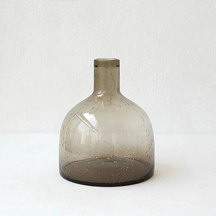 Grey geometric bubble glass vase with textured stained glass surface