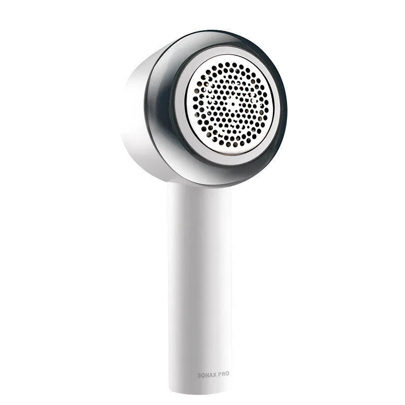 White rechargeable electric clothes shaver for removing pilling from jerseys and knitwear