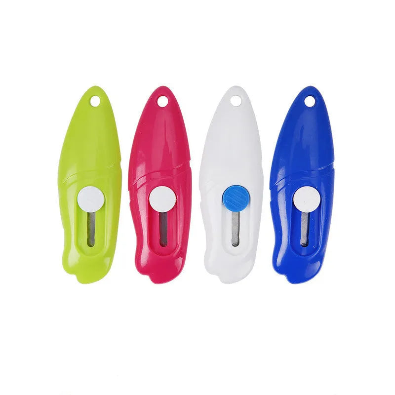 Cartoon-styled art knife with plastic and metal construction for manual production tasks