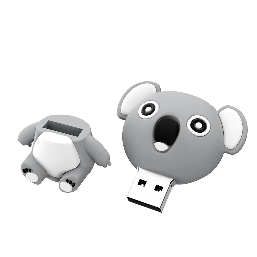 Cartoon koala silicone USB flash drive in brown or grey with USB 2.0 connector and indicator light
