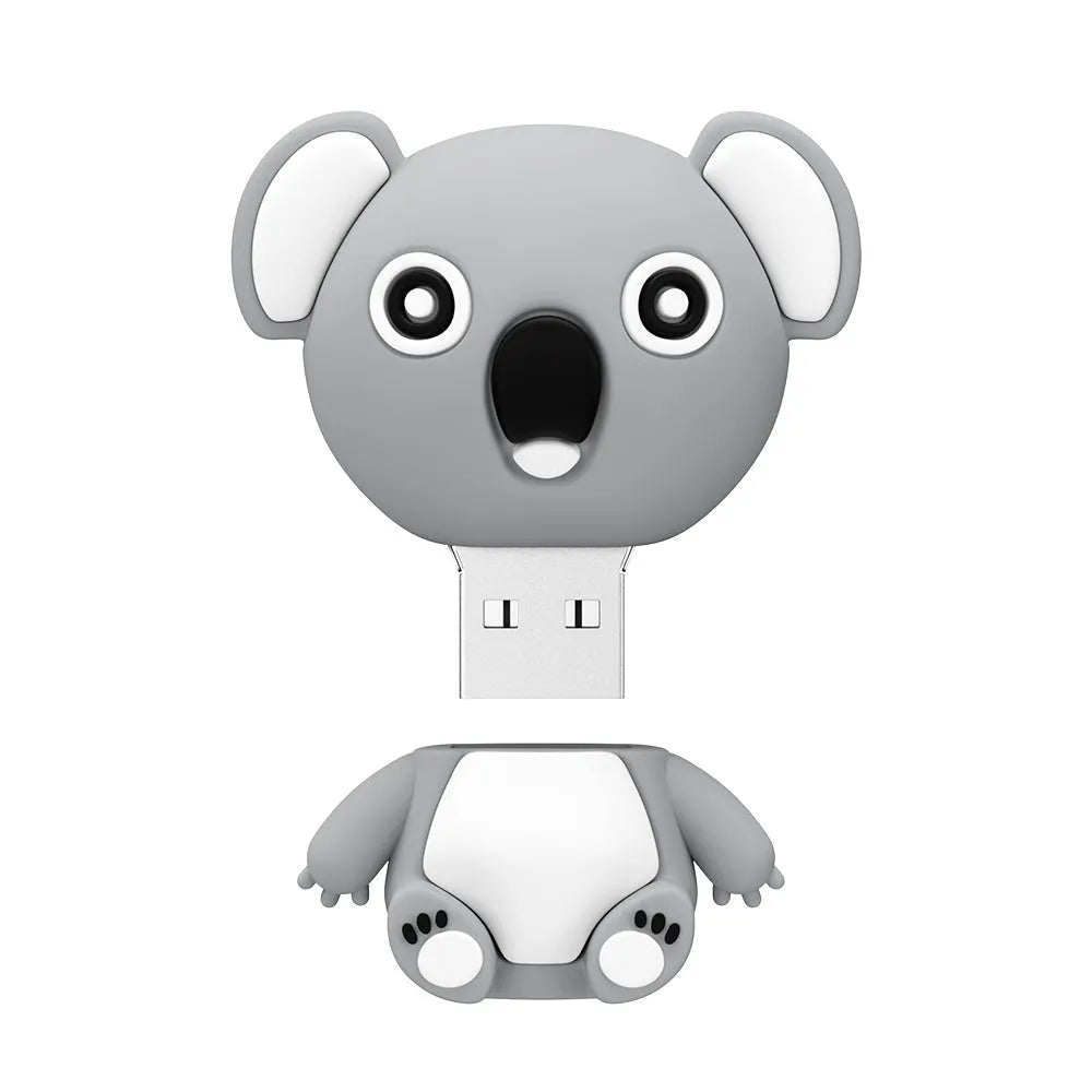 Cartoon koala silicone USB flash drive in brown or grey with USB 2.0 connector and indicator light
