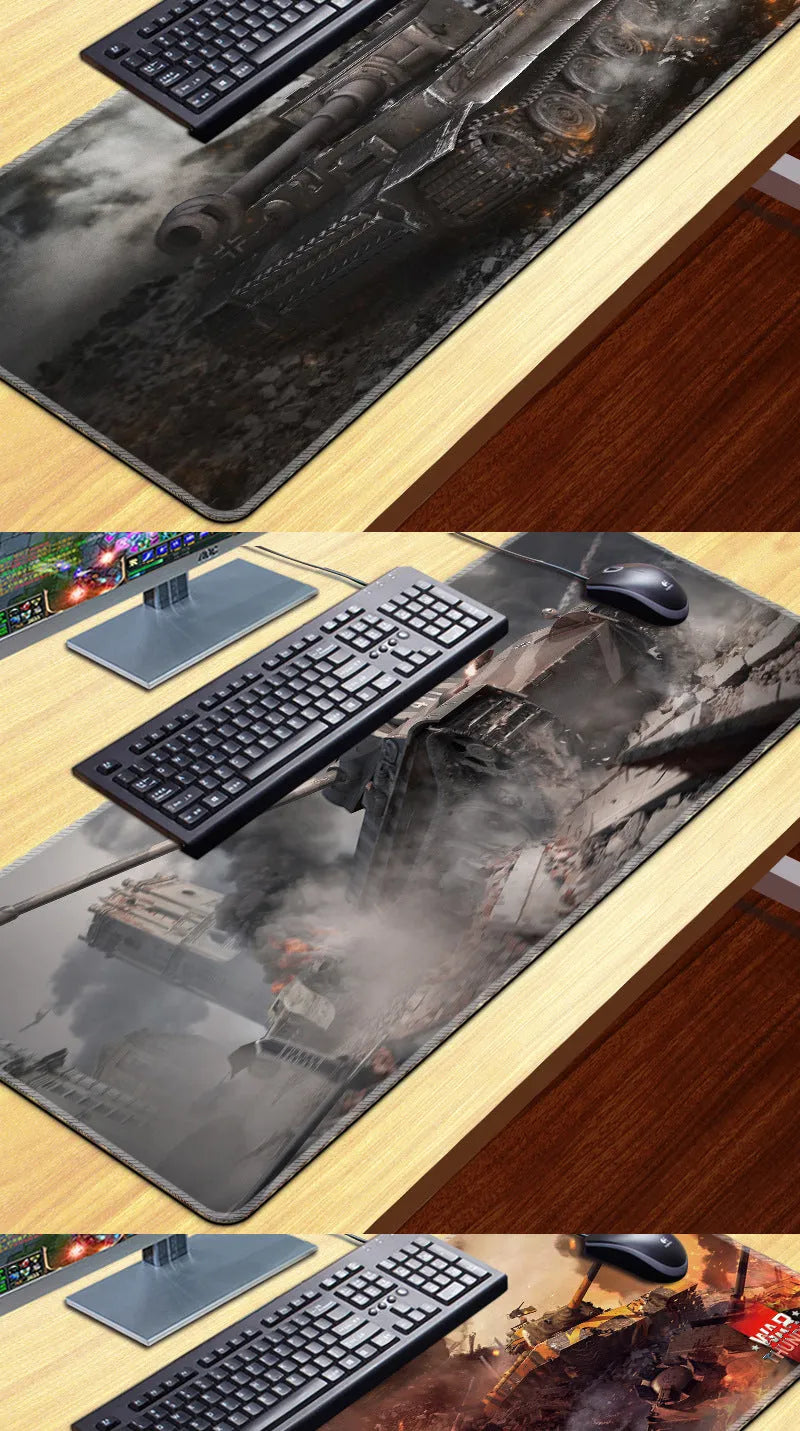 Gaming Tank thickened mouse pad with wrist support and non-slip rubber base, available in multiple sizes