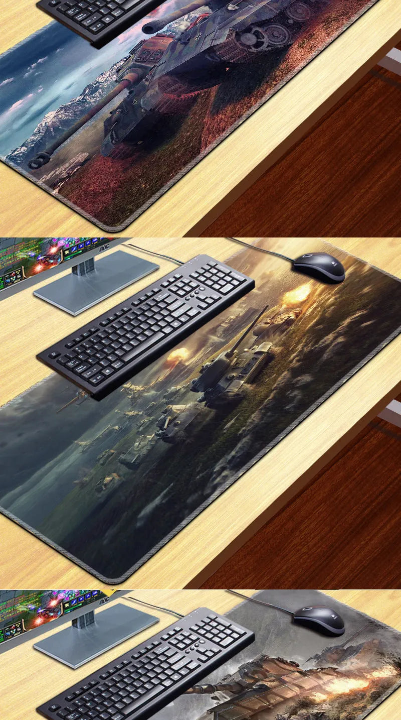 Gaming Tank thickened mouse pad with wrist support and non-slip rubber base, available in multiple sizes