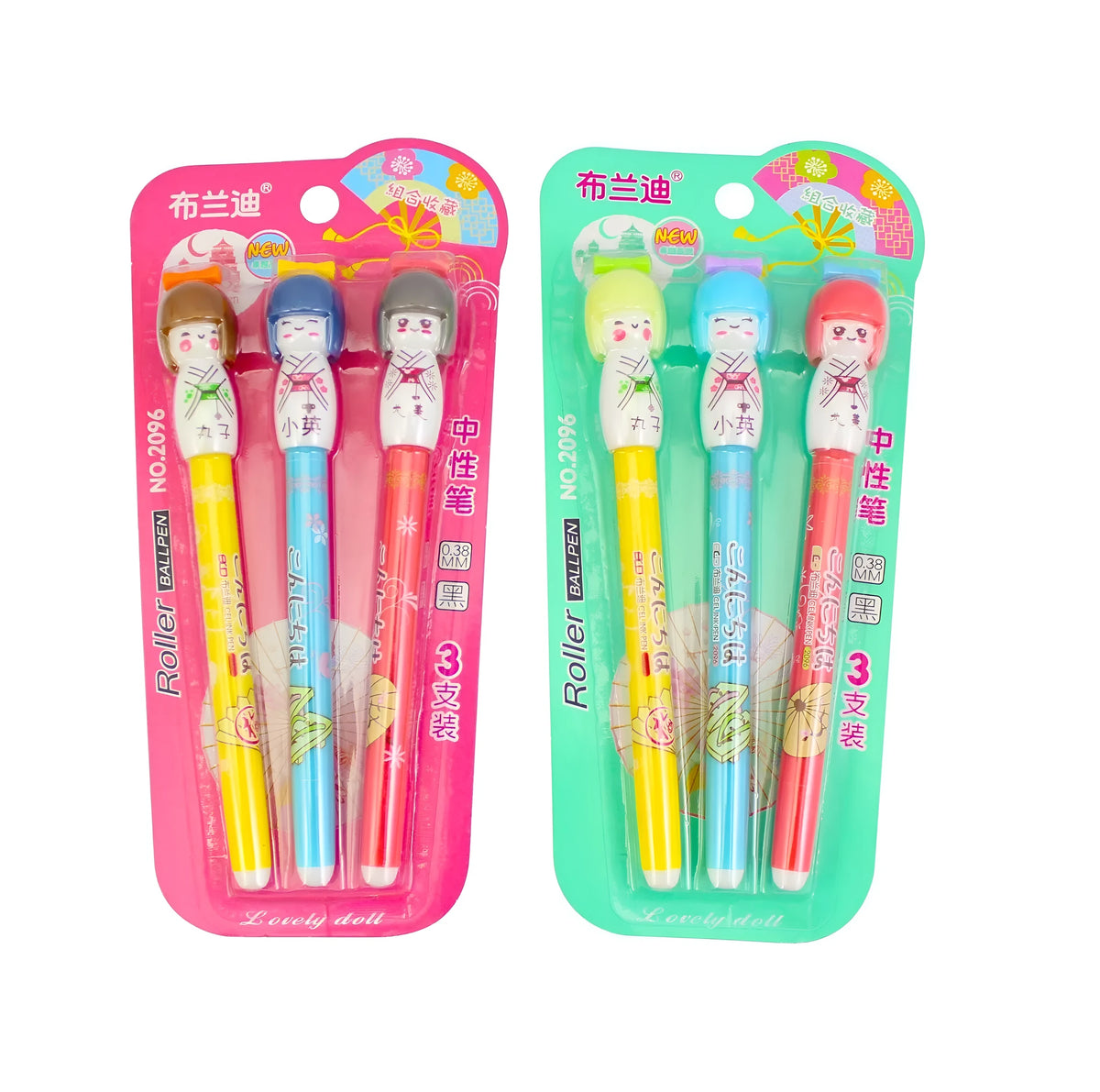 Brandi Japan Doll Gel Pen 0.38mm black with 152mm total length, pack of 3 pens