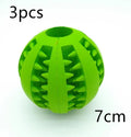 Rubber slow feeder dog ball toy in blue green red orange yellow sky blue, 5cm and 7cm sizes