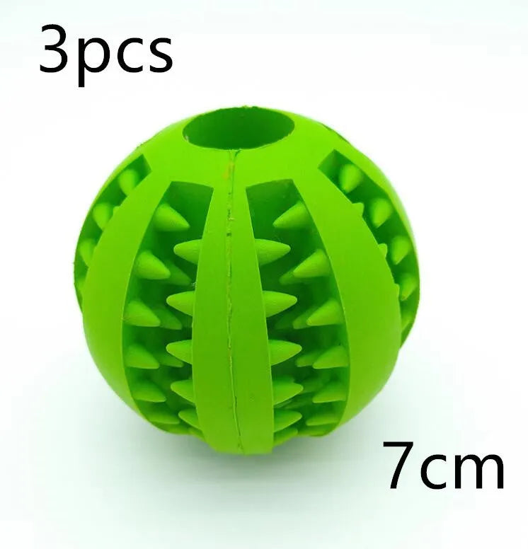 Rubber slow feeder dog ball toy in blue green red orange yellow sky blue, 5cm and 7cm sizes