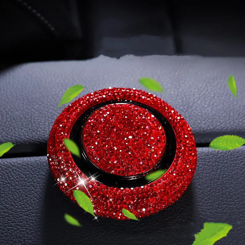 Flying saucer car perfume with electroplated alloy body and crystal drill in white, red, or black grey.