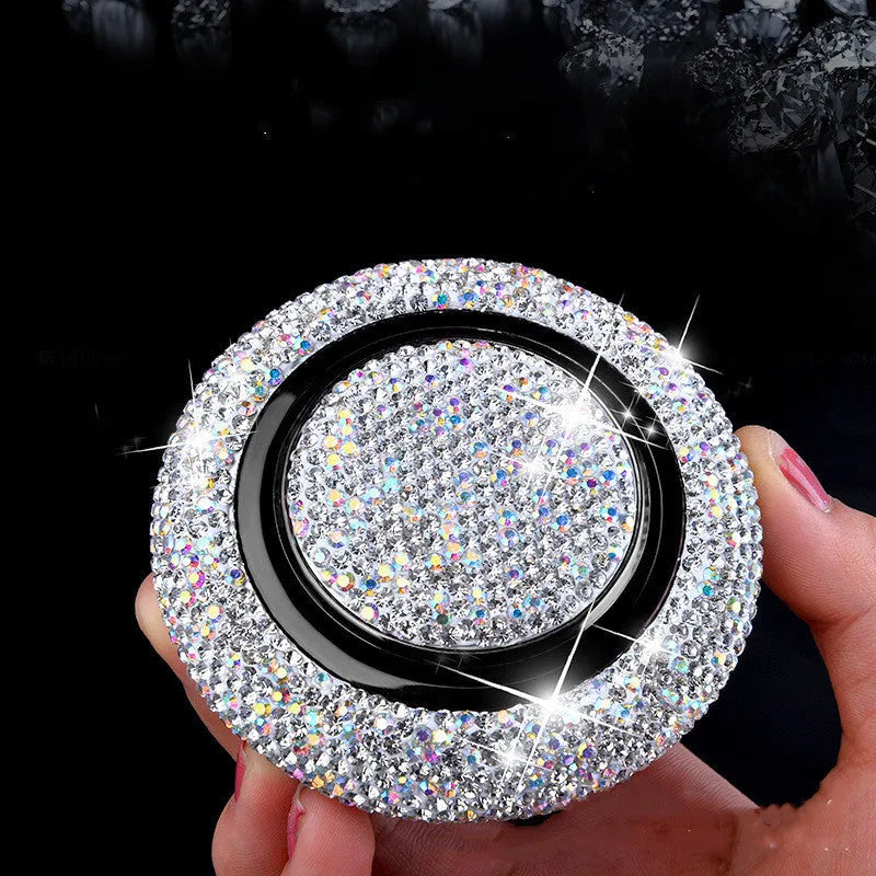 Flying saucer car perfume with electroplated alloy body and crystal drill in white, red, or black grey.