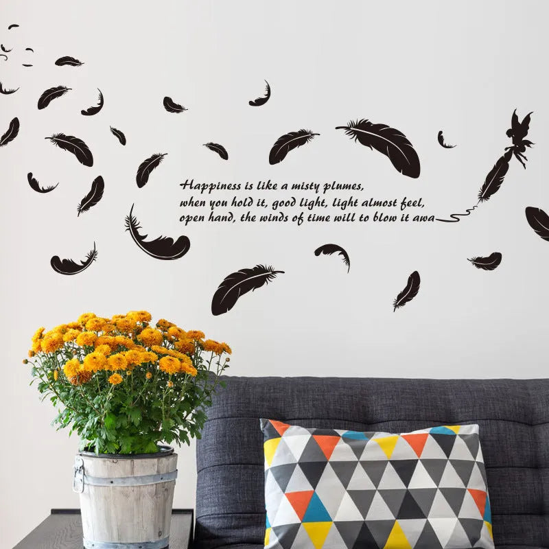 Black feather angel three generations removable wall sticker measuring 50cm by 70cm