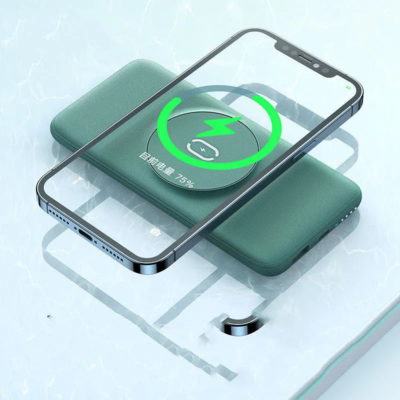 Maiduo MagSafe magnetic power bank showing mint green colour with back clip and magnetic charging surface