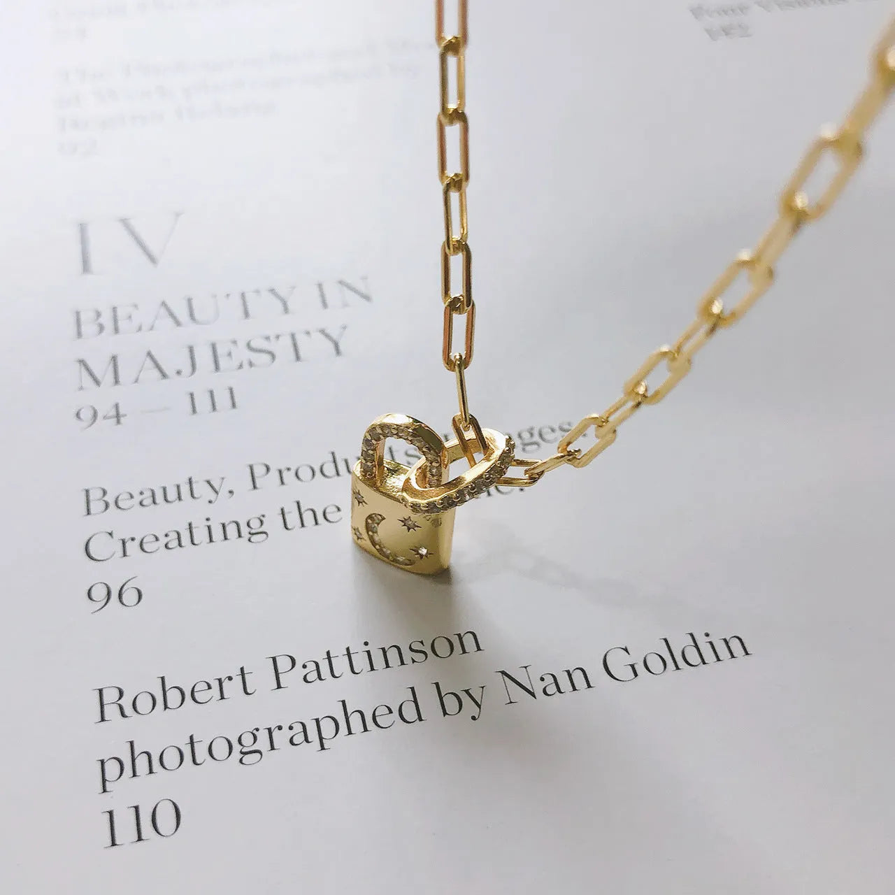 Sterling silver 18k gold geometric lock pendant short neck chain for women