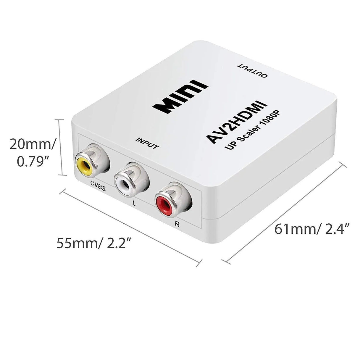 Black and white AV to HDMI converter with 0.5m cable for 1080p video conversion
