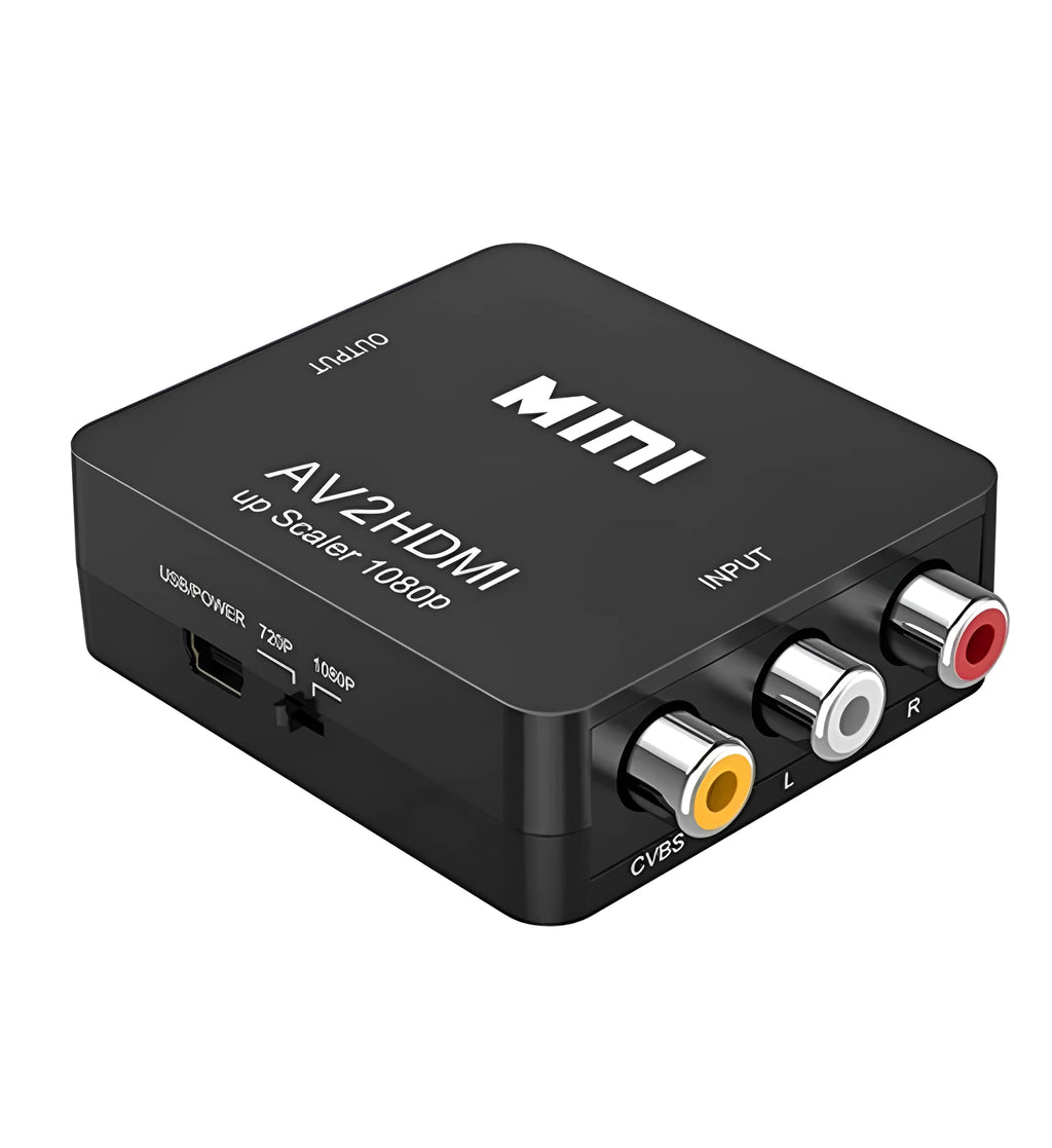 Black and white AV to HDMI converter with 0.5m cable for 1080p video conversion