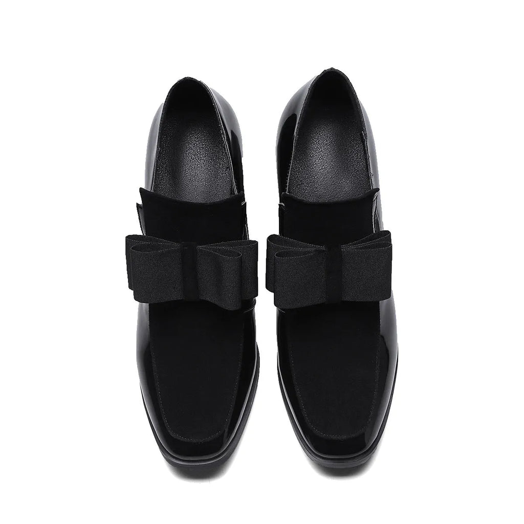 Women's patent leather high heels with thick heel above 8cm and square toe in black and wine red