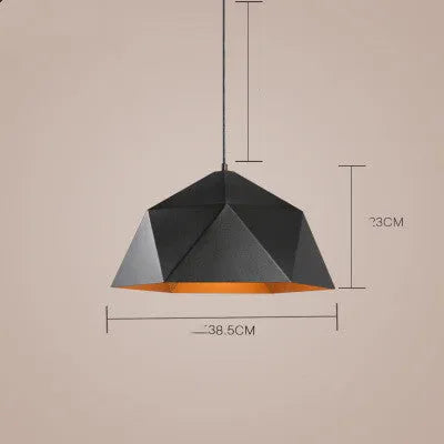 Nordic geometric single-head iron chandelier in black or white, 25cm diameter.