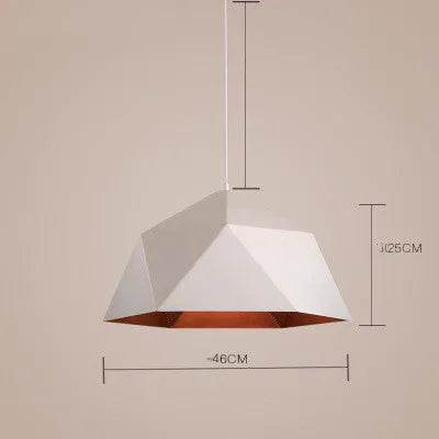 Nordic geometric single-head iron chandelier in black or white, 25cm diameter.