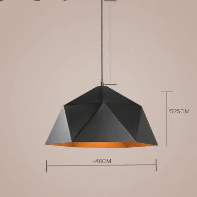 Nordic geometric single-head iron chandelier in black or white, 25cm diameter.