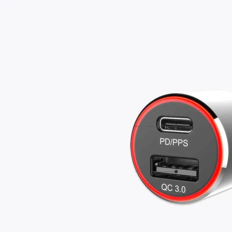83W dual-port fast car charger with USB-C and QC3.0 ports for laptops and smartphones
