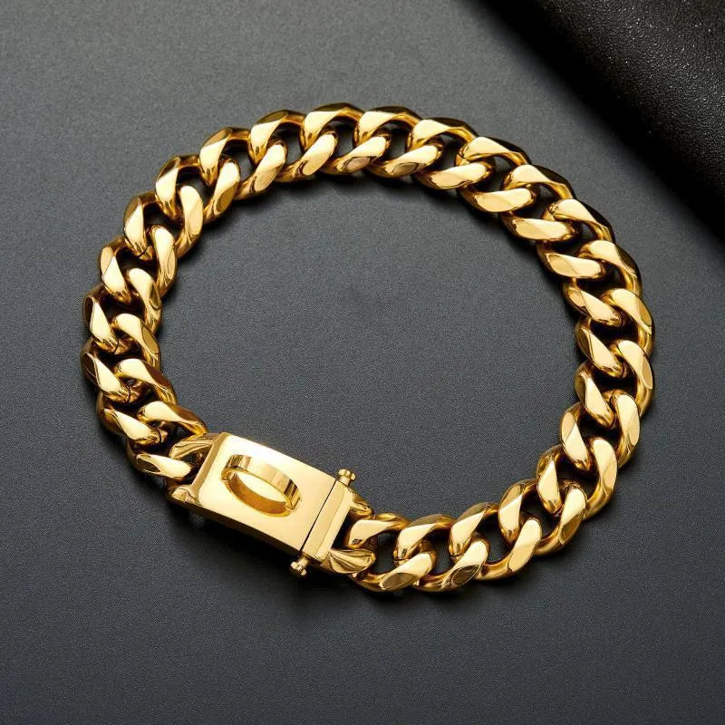 Stainless steel dog collar anti-bite 19mm width for medium and large dogs black silver gold
