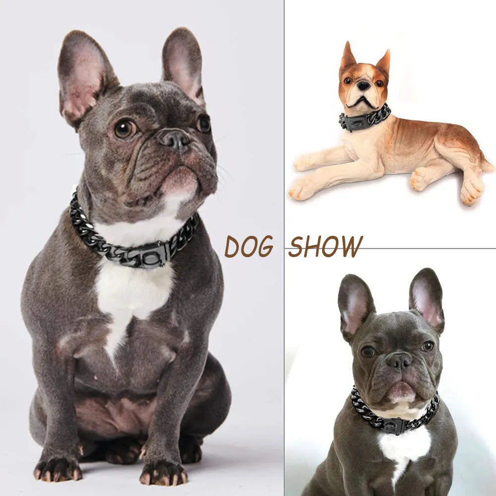 Stainless steel dog collar anti-bite 19mm width for medium and large dogs black silver gold