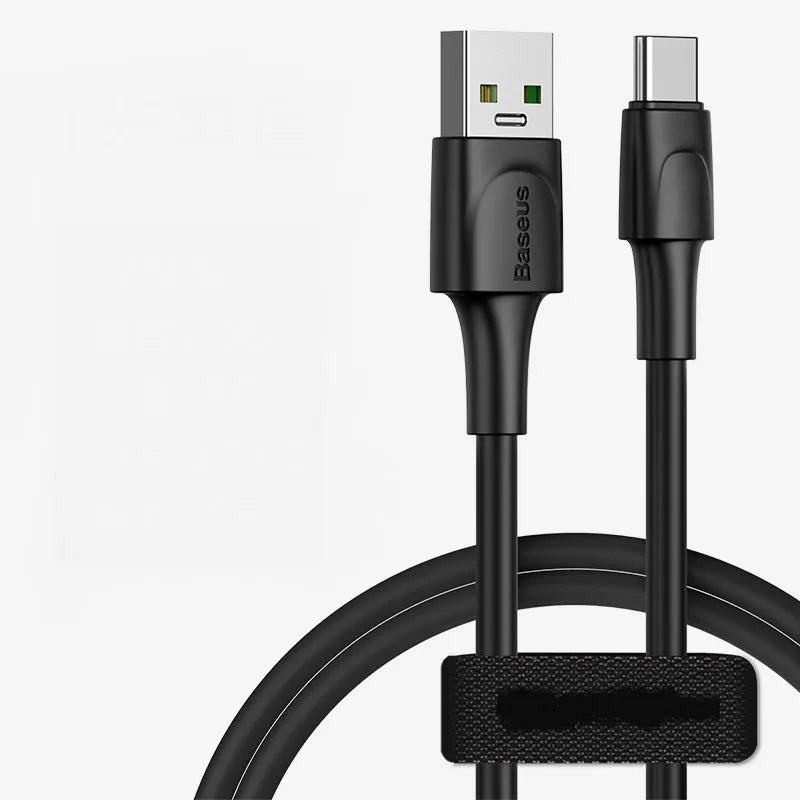 Baseus black and white Android fast charging cables in 1 metre and 2 metre lengths.