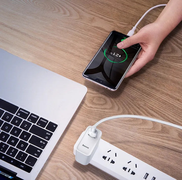 Baseus black and white Android fast charging cables in 1 metre and 2 metre lengths.