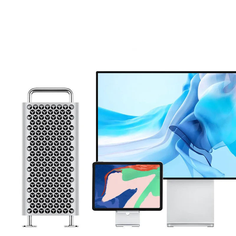 Alloy universal mobile phone holder stand in dark grey or silver on a desktop