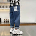 Boys' jeans in black and blue, cotton blend, Korean style, sizes 110cm to 160cm