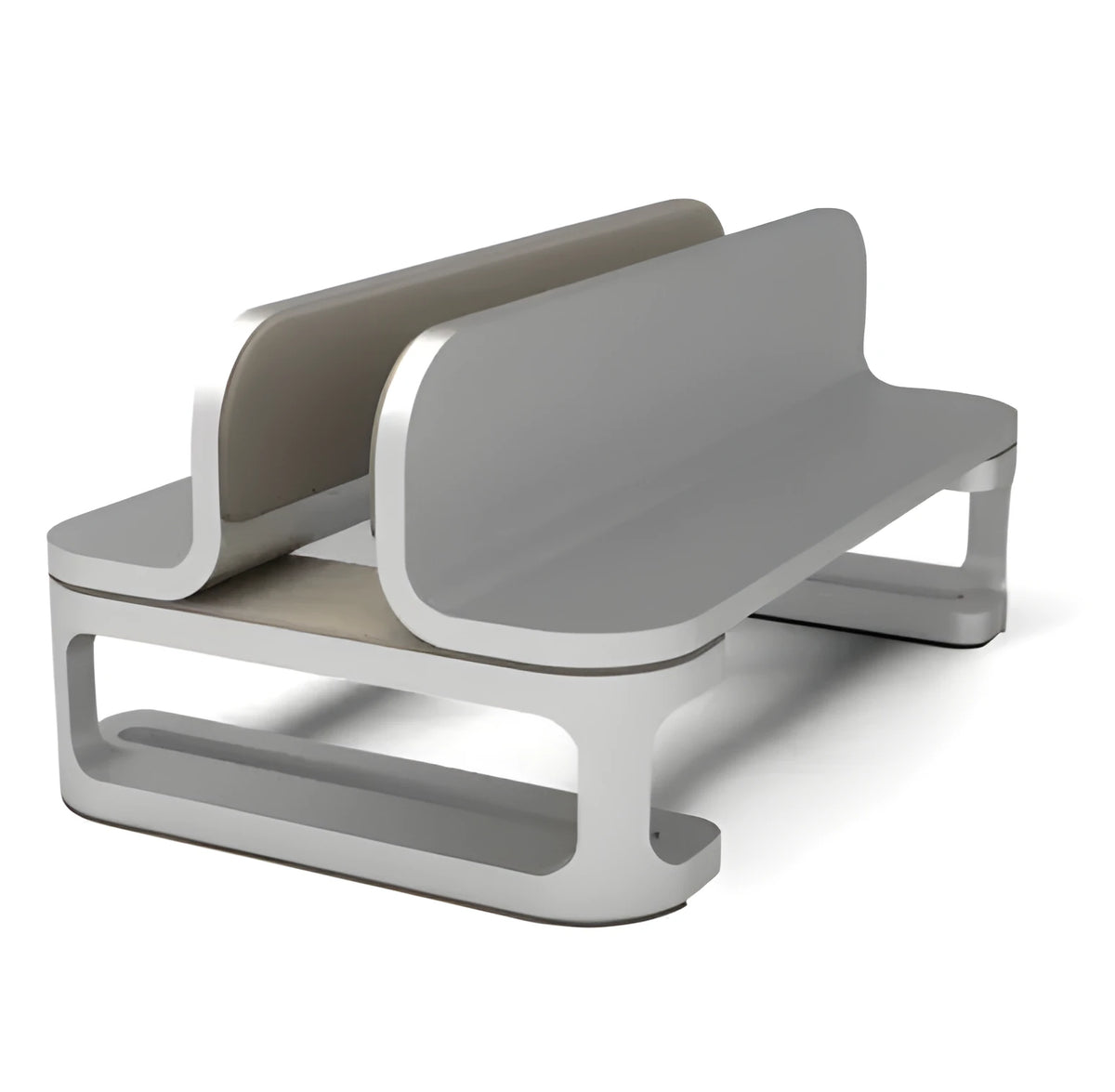 Aluminium alloy notebook vertical stand in gray with an Apple MacBook inserted in a desk setup