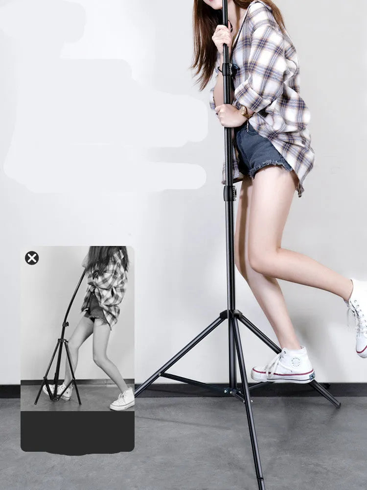 Carbon alloy phone tripod with LED ring light in three height options for iPhone live streaming