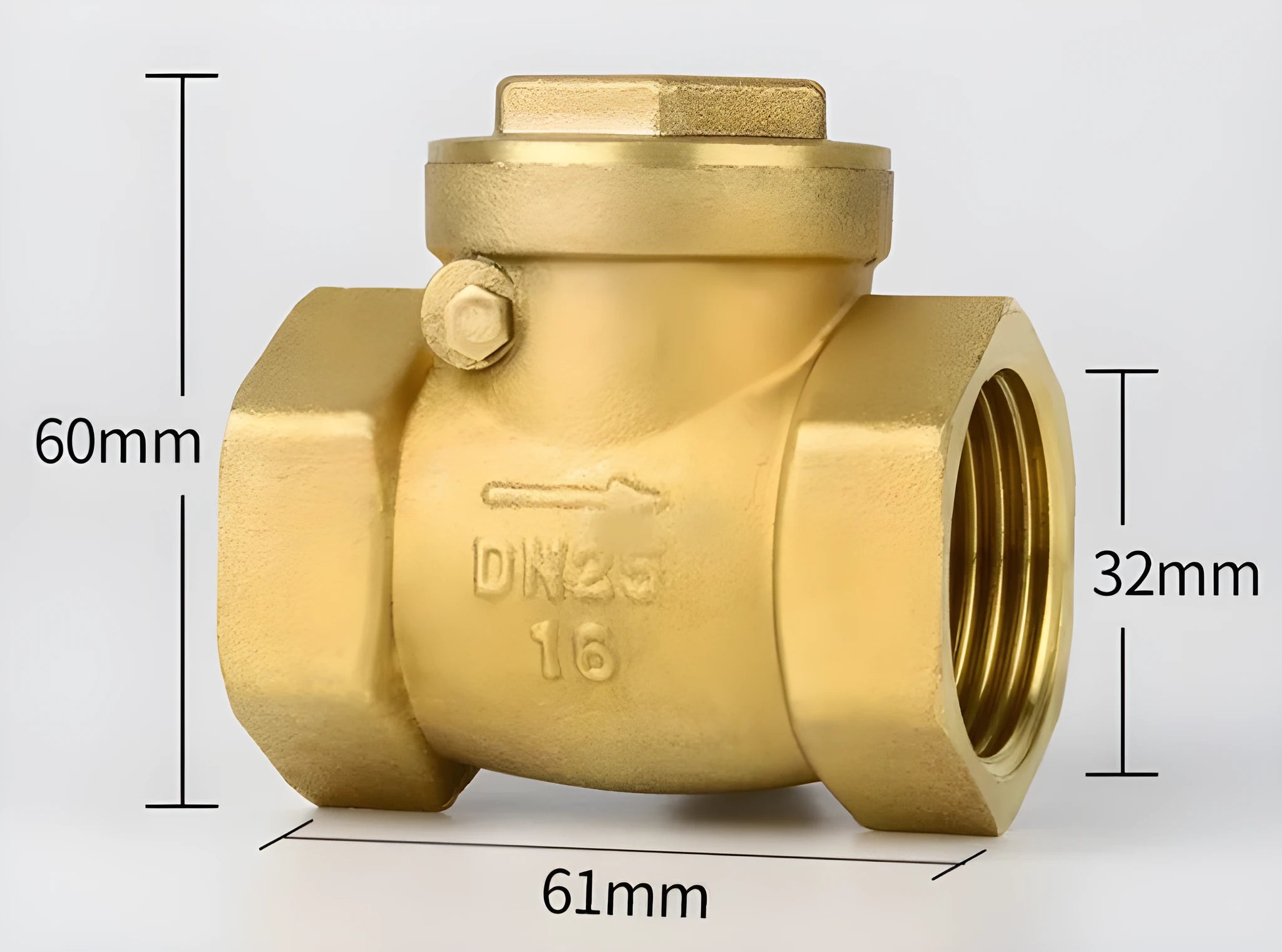 Brass horizontal check valve with threaded ends for water backflow prevention