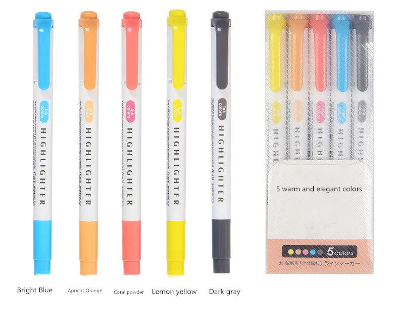25 colour double head highlighter pen set with calm, light, warm, and fluorescent shades in boxed packaging