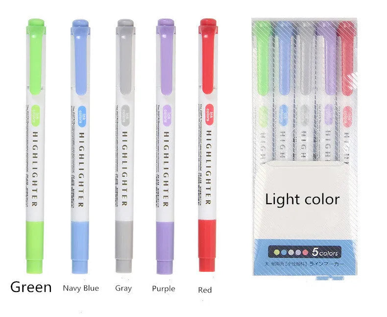25 colour double head highlighter pen set with calm, light, warm, and fluorescent shades in boxed packaging