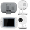 White wireless baby monitor with 3.5-inch screen showing nursery night vision view