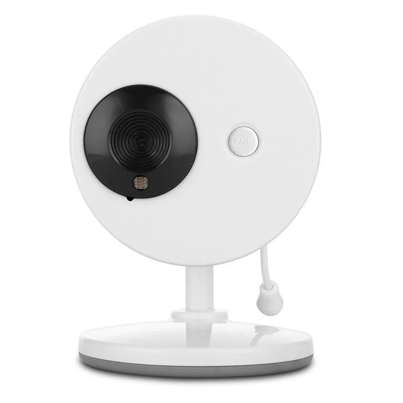 White wireless baby monitor with 3.5-inch screen showing nursery night vision view