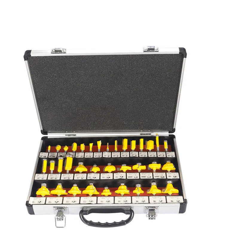 35-piece woodworking milling cutter set with side cutters and handle size options 1/2, 1/4, 6 and 8