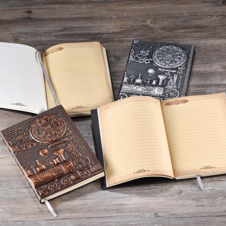 European relief retro notepad diary with embossed cover in bronze colours