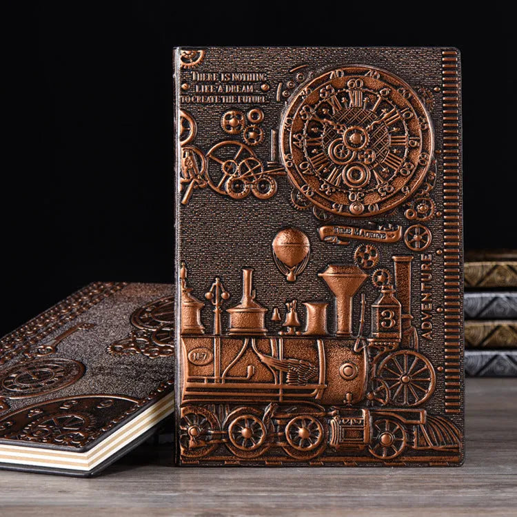 European relief retro notepad diary with embossed cover in bronze colours
