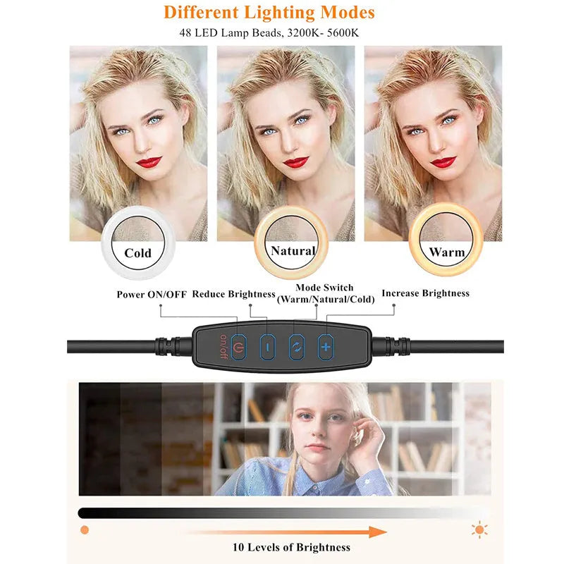 6‑inch golden USB LED video conference light with pan‑tilt clip, 2200‑5500K adjustable, 8W.