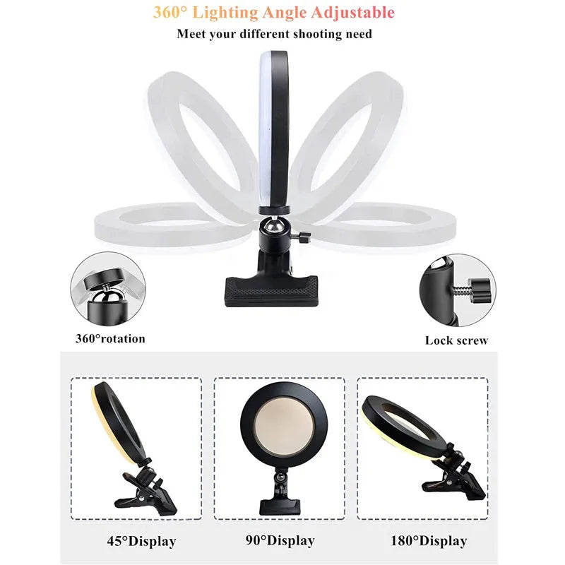 6‑inch golden USB LED video conference light with pan‑tilt clip, 2200‑5500K adjustable, 8W.